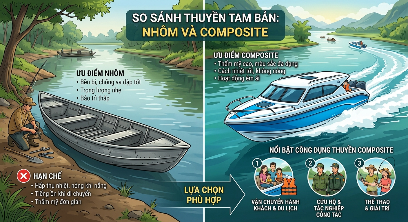 So Sánh Thuyền Nhôm Với Thuyền Composite Cho Dân Câu